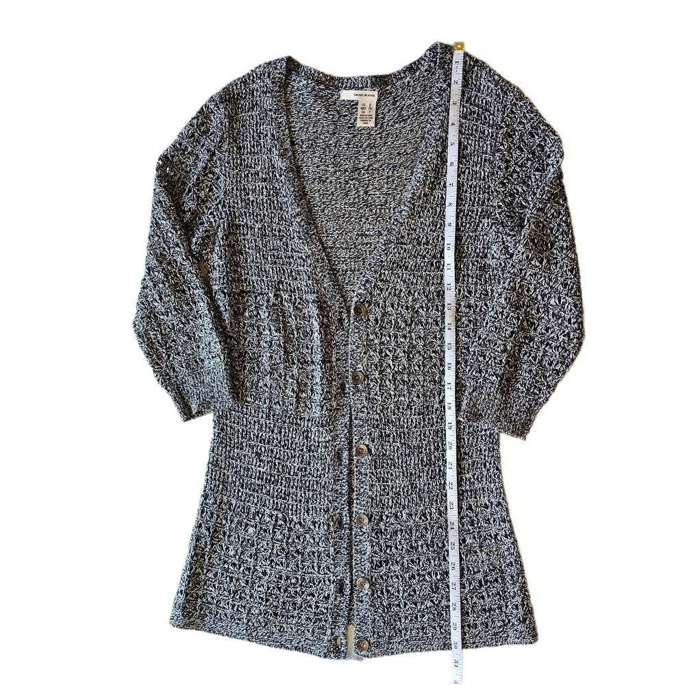DKNY Loose Knit Deep V Neck Black White Buttoned Cardigan DKNY - Picture 8 of 16